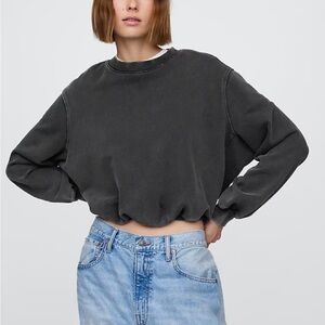 **GAP Heavyweight Black Wash French Terry Bubble Cropped Sweatshirt